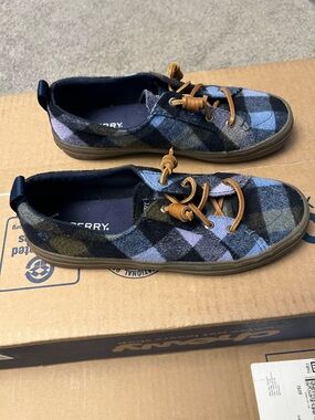 Sperry Plaid Canvas Slip-On Sneakers with Tan Laces